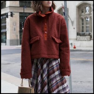 EUC House of Sunny Teddy Pullover in Burnt Orange Brown